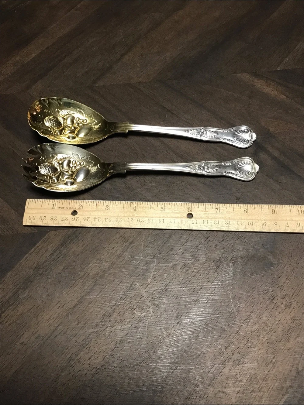 Sheffield England Two Tone Fruit Serving Spoon Set with Silver Handles